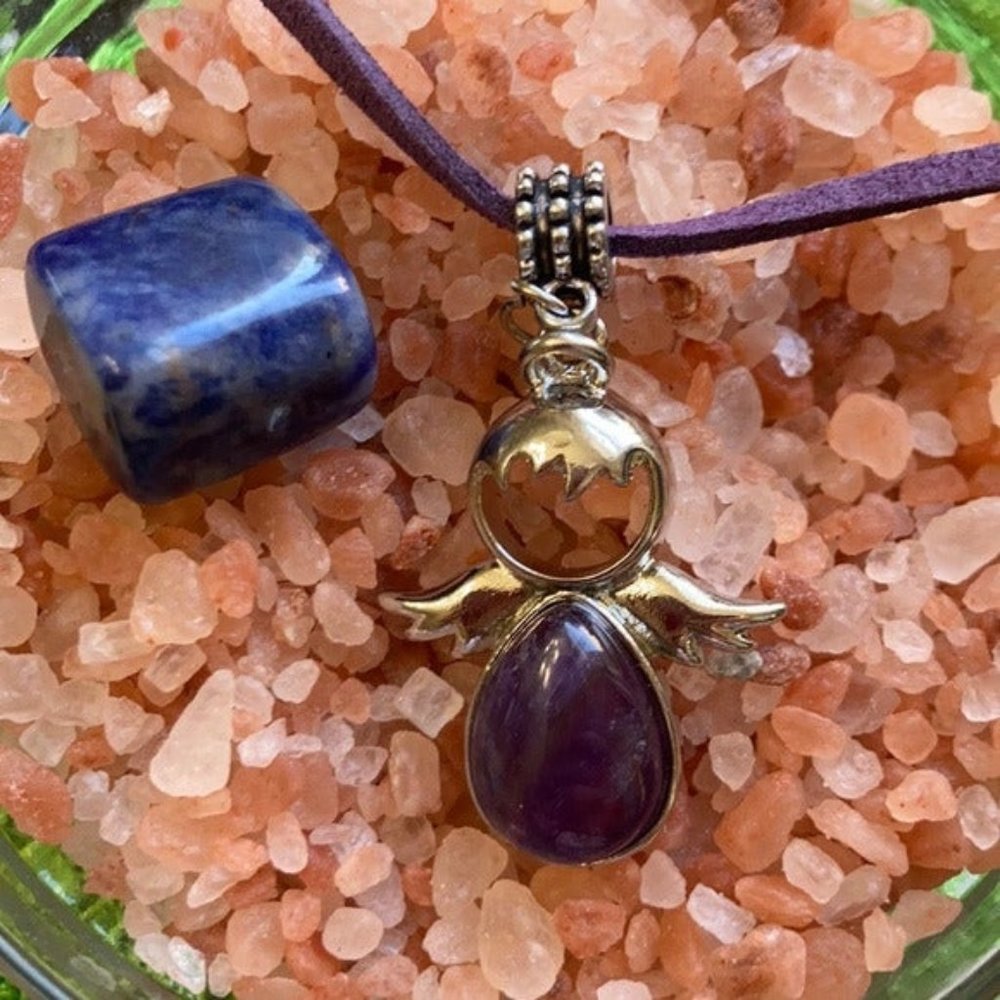 Genuine Amethyst Stone Angel necklace